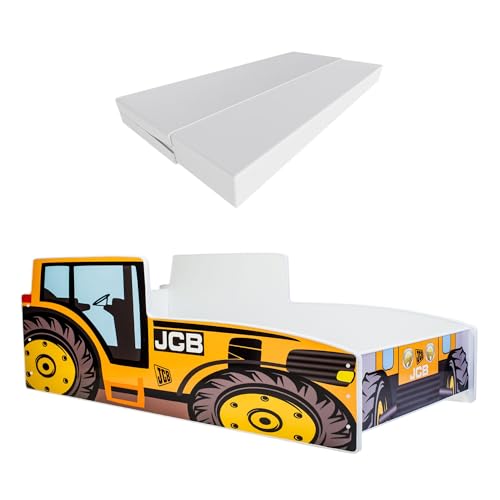 KOBI Kinderbett mit Rausfallschutz Bauernhof | Gelber Traktor | 140 x 70 cm | Jugendbett mit Matratze | Kinderbetten Jungen Mädchen | Einzelbett Kinder Bett Autobett von KOBI