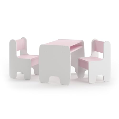 KOBI Set Tisch + 2 Stühle für Kinderzimmer | Für Kinder - Mädchen und Jungen | Maltisch | Kindertisch (Tisch + 2 Stühle - weiß/rosa) von KOBI
