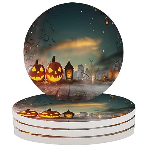Art Halloween Party Muster Untersetzer für Getränke Set mit 4 saugfähigen Keramikuntersetzern mit Korkboden für Esstisch, Couchtisch, Hausbar, 10,2 cm von KOBLEN