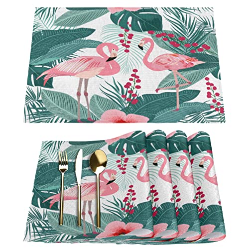 Blumen Blatt Flamingo Platzsets 6er Set Rechteckige Tischsets Waschbar Hitzebeständig Platzset für Küche Esstisch Dekor Indoor Outdoor von KOBLEN