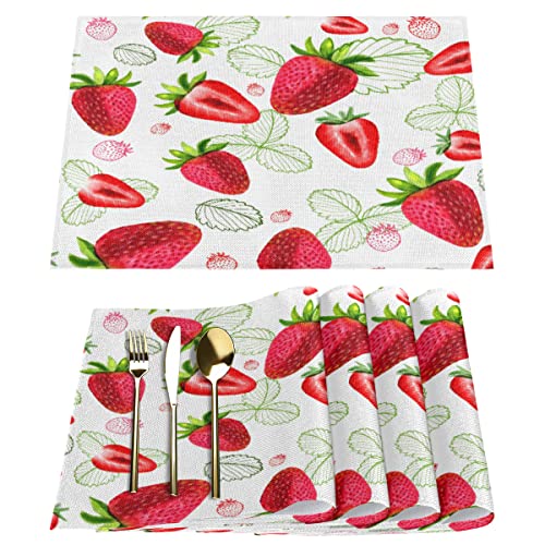 Erdbeere Sommer Tischsets 4er Set Rechteckige Tischsets Abwaschbar Hitzebeständig Platzset für Küche Esstisch Dekor Indoor Outdoor von KOBLEN