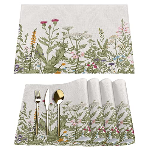 Tischsets mit Frühlingsblumen-Motiv, 4 Stück, rechteckig, waschbar, hitzebeständig, Tischset für Küche, Esstisch, Dekoration, drinnen und draußen von KOBLEN