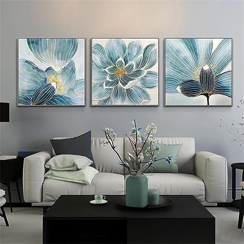 3 Pack DIY 5D Diamond Painting Kit, 3 Teilig Diamond Painting Bilder Erwachsene Full Bohrer Diamant Stickerei Malerei Crystal Strass Kunsthandwerk für Haus Home Wand Dekor Blaue Blume Round 50x150cm von KOBONA