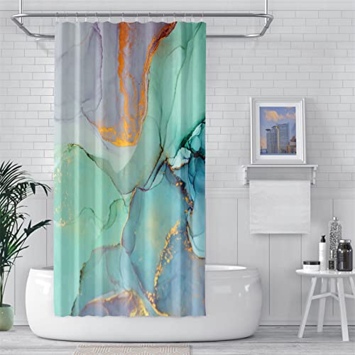 Duschvorhang 180x200cm mit Gewicht Magnet unten, Duschvorhang transparent durchsichtig für Badewanne, Antischimmel wasserdicht Shower Curtains, Badvorhang mit 12 Duschvorhangringen Abstraktes Grün von KOBONA