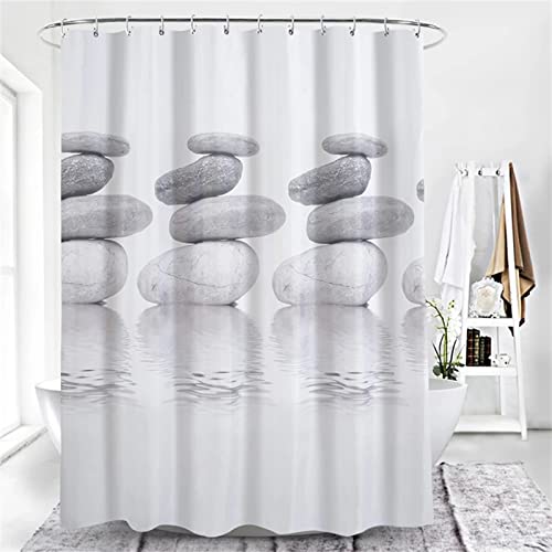 Duschvorhang 180x200cm mit Gewicht Magnet unten, Duschvorhang transparent durchsichtig für Badewanne, Antischimmel wasserdicht Shower Curtains, Badvorhang mit 12 Duschvorhangringen Stein K782 von KOBONA