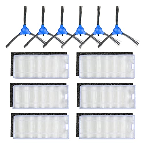 KOCAN 12 Stück Ersatz-Zubehör-Set, Werkzeug-Ersatz für Eufy RoboVac 11S / RoboVac 30 / RoboVac 30C / RoboVac 17C Staubsauger – 6 Seitenbürsten + 6 Filter von KOCAN
