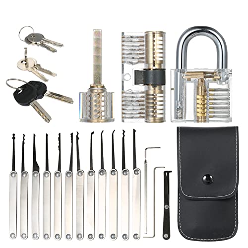 KOCAN 15pcs Lock Picking Set Kit Tool mit drei transparenten Praxis Training Vorhängeschloss Schloss für Schlosser Anfänger und Profis von KOCAN