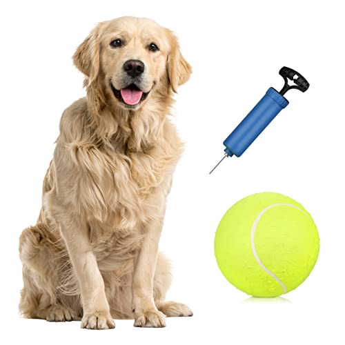 KOCAN Tennis Ball, 9,5 '' Übergroße Riesen-Tennisbälle Aufblasbarer Tennisball mit Pumpe Hundespielzeugbälle Für Unterschrift Kinder Erwachsene Haustiere Hunde Katzen Spaß von KOCAN