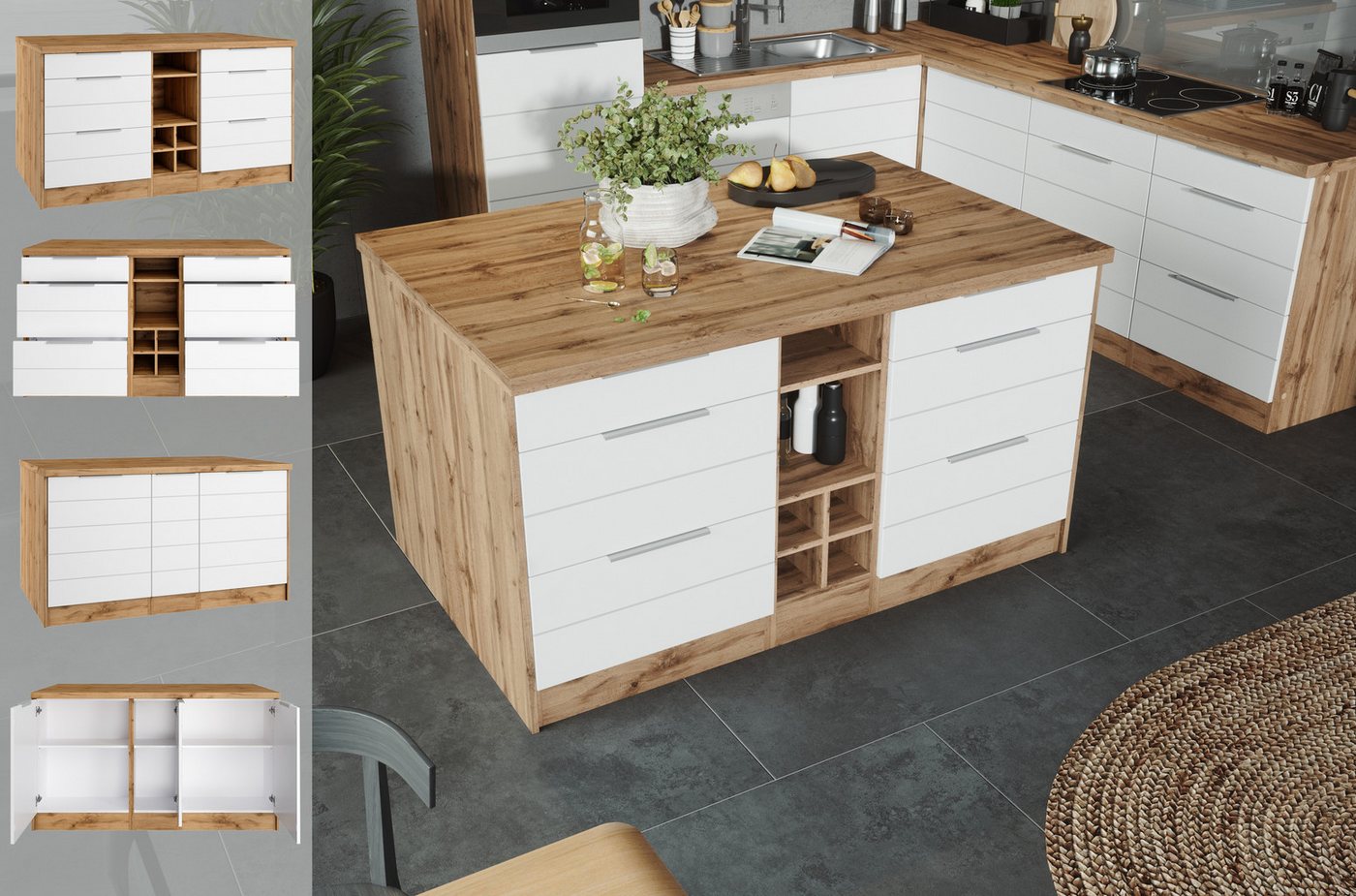 KOCHSTATION Kücheninsel KS-Luhe, Breite 153 cm, mit Flaschenregal, MDF-Fronten, Arbeitsplatte 38mm stark KOCHSTATION Kücheninsel KS-Luhe, Breite 153 cm, mit Flaschenregal, MDF-Fronten, Arbeitsplatte 38mm stark von KOCHSTATION
