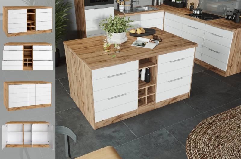 KOCHSTATION Kücheninsel KS-Luhe, Breite 153 cm, mit Flaschenregal, MDF-Fronten, Arbeitsplatte 38mm stark von KOCHSTATION