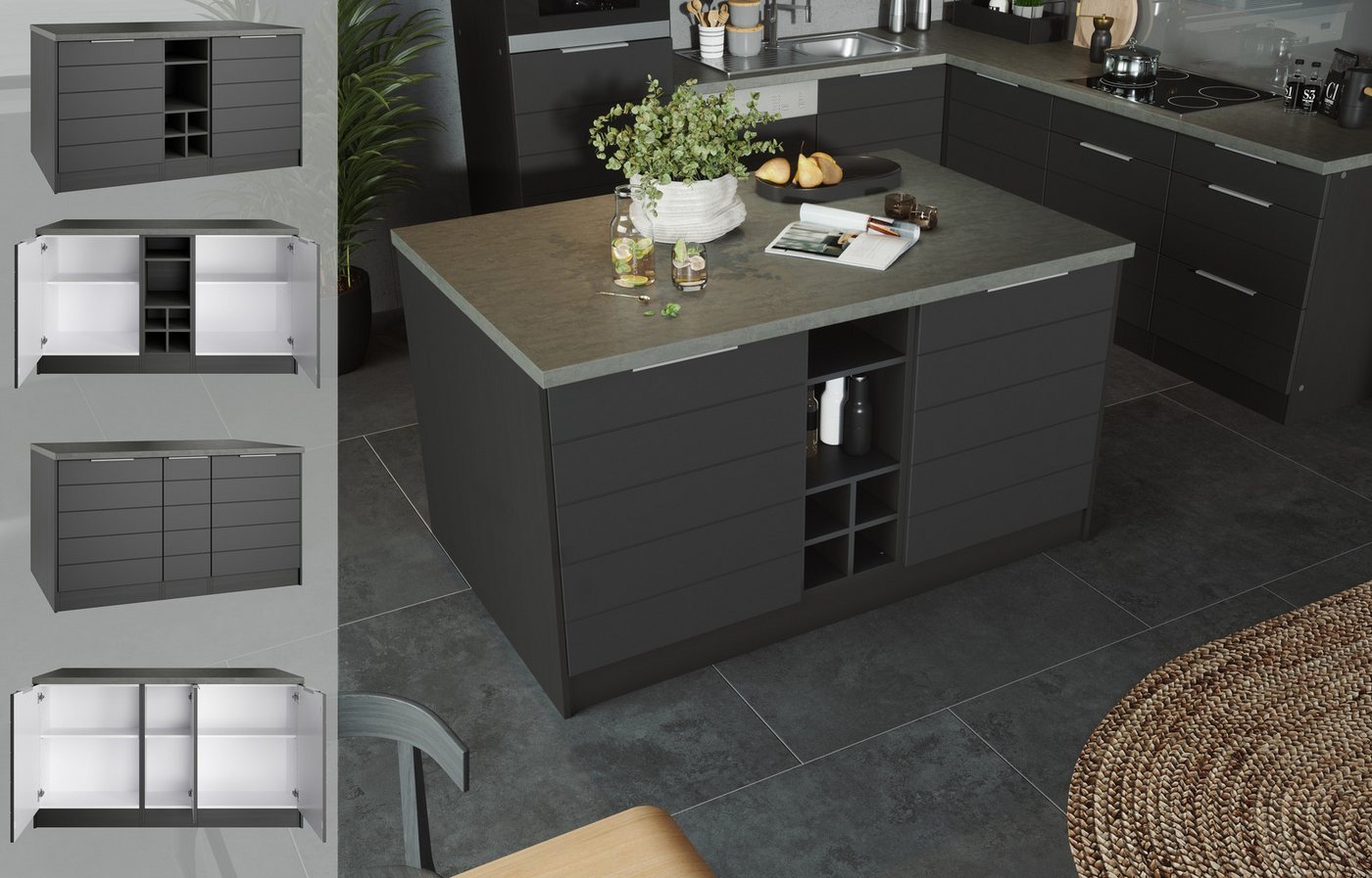 KOCHSTATION Kücheninsel KS-Luhe, Breite 153 cm, mit Flaschenregal, MDF-Fronten, Arbeitsplatte 38mm stark KOCHSTATION Kücheninsel KS-Luhe, Breite 153 cm, mit Flaschenregal, MDF-Fronten, Arbeitsplatte 38mm stark von KOCHSTATION
