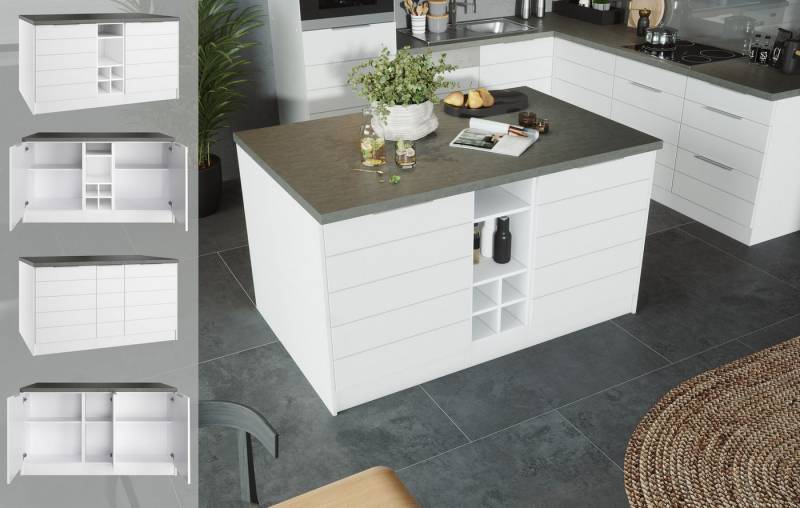 KOCHSTATION Kücheninsel KS-Luhe, Breite 153 cm, mit Flaschenregal, MDF-Fronten, Arbeitsplatte 38mm stark von KOCHSTATION