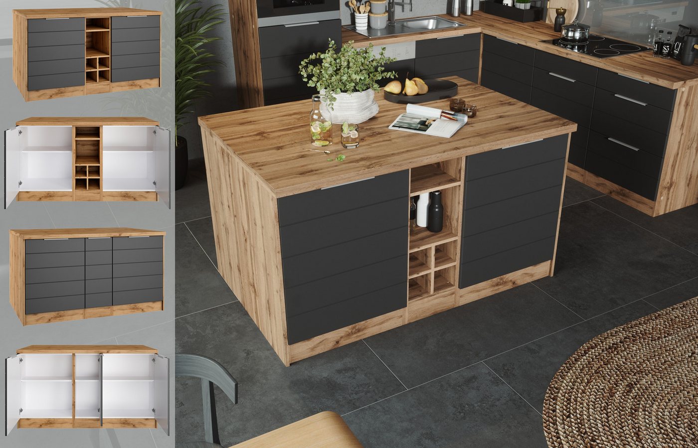 KOCHSTATION Kücheninsel KS-Luhe, Breite 153 cm, mit Flaschenregal, MDF-Fronten, Arbeitsplatte 38mm stark KOCHSTATION Kücheninsel KS-Luhe, Breite 153 cm, mit Flaschenregal, MDF-Fronten, Arbeitsplatte 38mm stark von KOCHSTATION