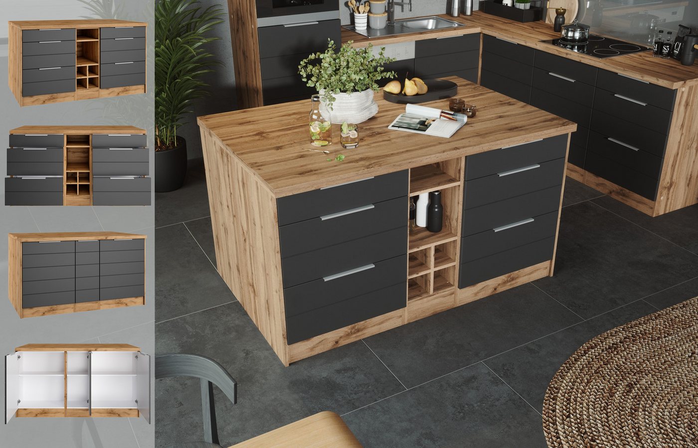 KOCHSTATION Kücheninsel KS-Luhe, Breite 153 cm, mit Flaschenregal, MDF-Fronten, Arbeitsplatte 38mm stark KOCHSTATION Kücheninsel KS-Luhe, Breite 153 cm, mit Flaschenregal, MDF-Fronten, Arbeitsplatte 38mm stark von KOCHSTATION