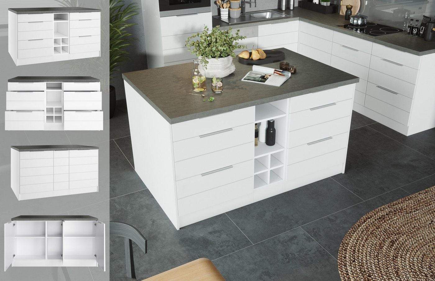 KOCHSTATION Kücheninsel KS-Luhe, Breite 153 cm, mit Flaschenregal, MDF-Fronten, Arbeitsplatte 38mm stark KOCHSTATION Kücheninsel KS-Luhe, Breite 153 cm, mit Flaschenregal, MDF-Fronten, Arbeitsplatte 38mm stark von KOCHSTATION