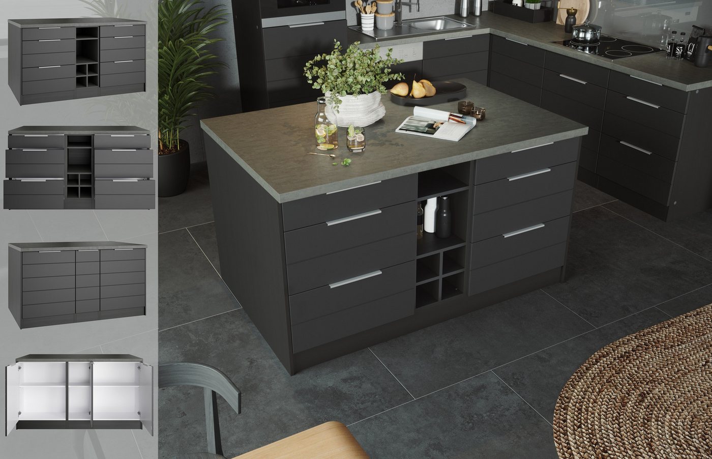 KOCHSTATION Kücheninsel KS-Luhe, Breite 153 cm, mit Flaschenregal, MDF-Fronten, Arbeitsplatte 38mm stark KOCHSTATION Kücheninsel KS-Luhe, Breite 153 cm, mit Flaschenregal, MDF-Fronten, Arbeitsplatte 38mm stark von KOCHSTATION