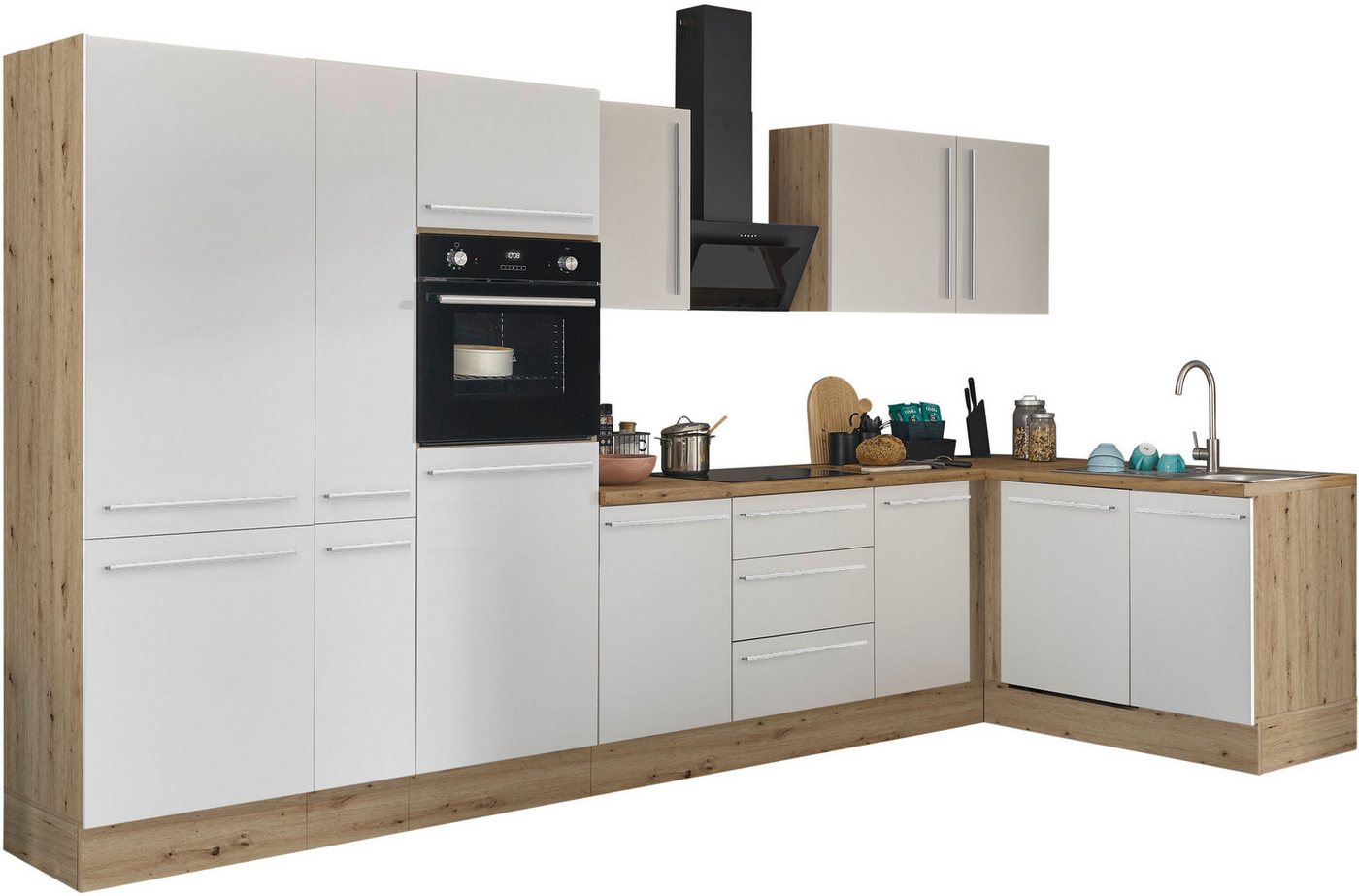 KOCHSTATION Winkelküche Florida, Stellbreite 370x175 cm, wahlweise mit E-Geräten, mit Softclose für Türen und Schubkästen von KOCHSTATION