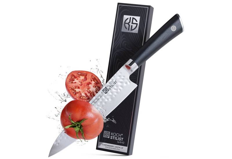 KOCHSTILIST by Kris Wu Kochmesser Premium, extra scharf, 20 cm - hohe Schneidleistung im edlen Design, Japan, Chef, Profi, Messer, Damast, Set, Schwarz, Holzgriff, Koch von KOCHSTILIST by Kris Wu