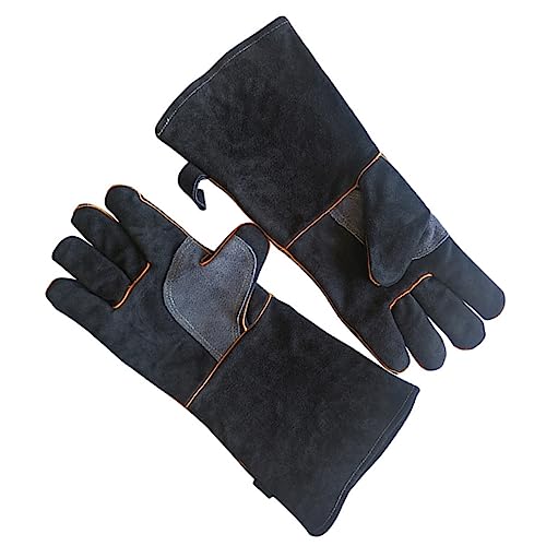 KOCKSHION 1 Paar Hitzebeständige Ofenhandschuhe aus Rindsleder Lange Küchenschutzhandschuhe für Grillen und Mikrowelle Rutschfest und Komfortabel für Männer und Frauen von KOCKSHION