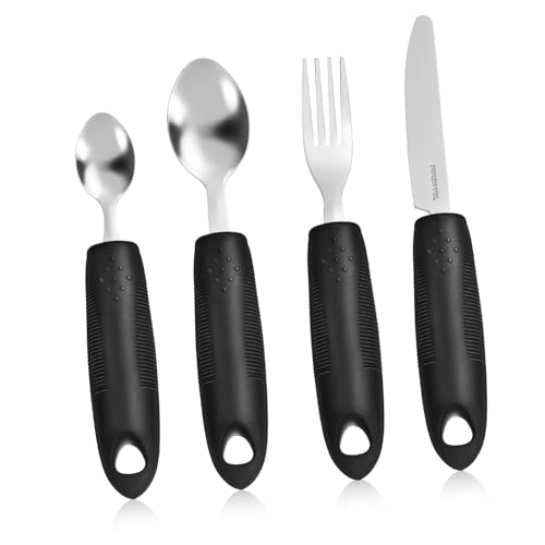 KOCKSHION 1 Satz Adaptive Besteckset für Senioren Gewichtete Utensilien mit Feinem Rutsch Löffel und für Zitternde Hände Teiliges Set für Pflegebedürftige von KOCKSHION