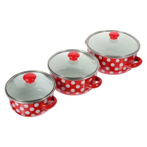 KOCKSHION 1 Satz Kleines Emaille Soup Pot Set mit Deckel Teiliges Kochtopf Set für Suppen Nudelgerichte und für Kleine Haushalte und Hitzebeständig und Langlebig von KOCKSHION