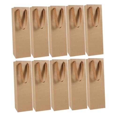 KOCKSHION 10 Stück Kraftpapier Weinverpackungstaschen Rotwein Tragetaschen Wiederverwendbare Pouch für Partys und Alltägliche Nutzung von KOCKSHION