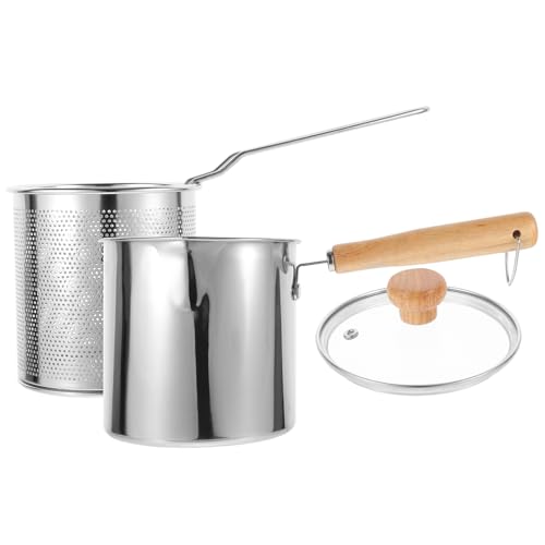 KOCKSHION 1Satz Frittierkorb Topf Mini Frittiertopf mit Glasdeckel Korbset für Schnelles Frittieren Induktionsgeeignet Ergonomischer Griff Hitzebeständig von KOCKSHION