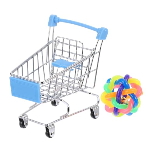 KOCKSHION 2 Stück Interaktives Papageien Teiliges mit Mini Einkaufswagen und Bunter Rattanball Kauspielzeug zur Intelligenzförderung für Papageien Wellensittiche und Andere Zufällige Farbe von KOCKSHION