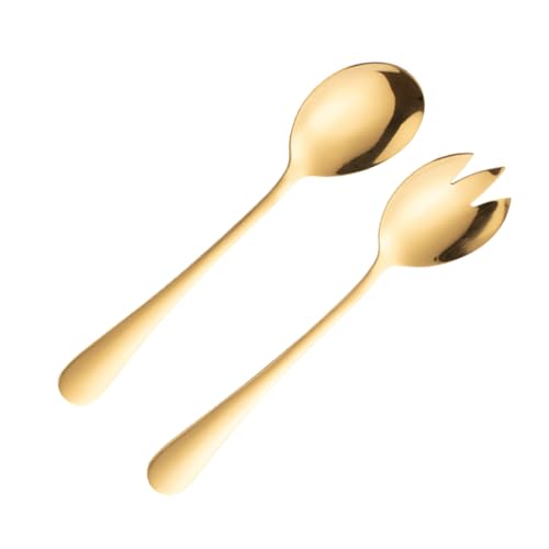 KOCKSHION 2 Stück Salatbesteck Teiliges aus Dicken Servierlöffeln und Salatgabeln Gold für Obst und Salatgerichte Ergonomischer Griff Leicht zu Reinigen Langlebig und von KOCKSHION