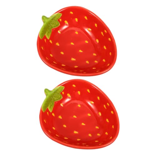 KOCKSHION 2 Stücke Erdbeergerichte Obstschale Nachtisch GESCHIRR Snacks Party Schüssel Abendessen Tischdekoration mit Erdbeeren Erdbeerschale Teller Behälter in Erdbeerform Keramik rot von KOCKSHION