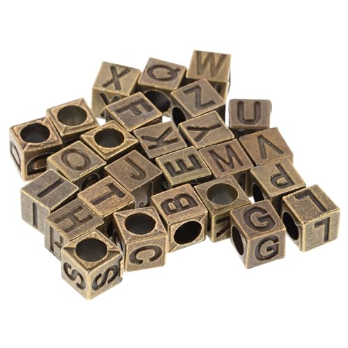 KOCKSHION 26 Stück Vintage A Z Buchstabenperlen Legierung Quadratische Alphabetperlen mit Großem Loch für Diy Armbänder und Bastelarbeiten von KOCKSHION