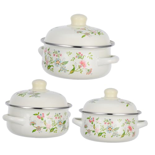 KOCKSHION 3 Stück Dreiteiliges Mini-suppentopf-set Topf Köcheln Lassen Toilettentopf Emaillierter Schmortopf Beige Emaille von KOCKSHION