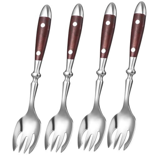 KOCKSHION 4 Stück Teiliges Sporks mit Holzgriffen Robuste und Langlebige Salat und Dessertgabeln Ergonomisches Design Spülmaschinengeeignet Servierbesteck von KOCKSHION