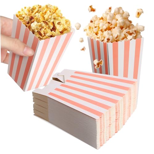 KOCKSHION 48 Stück Popcorn Boxen Rosa Streifen Snackbehälter für Partys Kinoabende und Geburtstagsfeiern Langlebig und Tragbar aus Sicherem Gefertigt von KOCKSHION