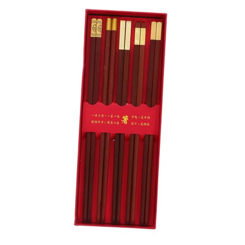 KOCKSHION 5 Paare Vintage Holz Essstäbchen aus Roteisenholz Wiederverwendbare Handgefertigte Chopsticks im Geschenkset für Authentisches Asiatisches Dining von KOCKSHION