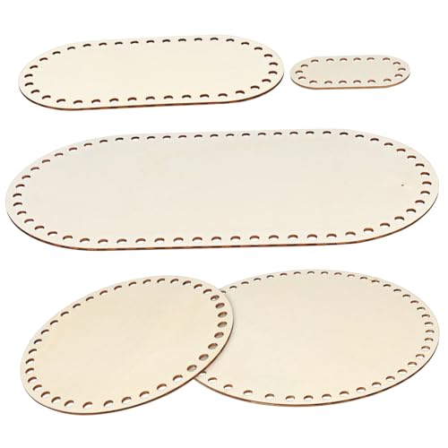 KOCKSHION 5 Stück Holz Korbboden für Häkeln und Basteln Oval Rund Stabile Holzunterlagen für DIY Projekte für Häkelkörbe Natürliche Holztextur für Rustikalen Charme von KOCKSHION