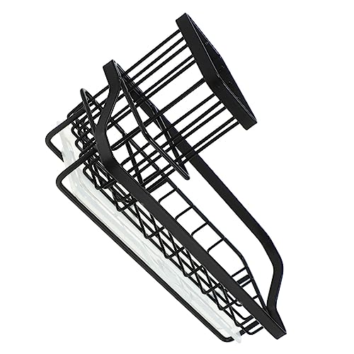 KOCKSHION Edelstahl Schwammhalter mit Ablagefach und Abtropffläche Schwarzer Küchen Organizer für Spülbecken Multifunktionaler Aufbewahrungsständer für Spüle und Geschirrtuch Platzsparend von KOCKSHION