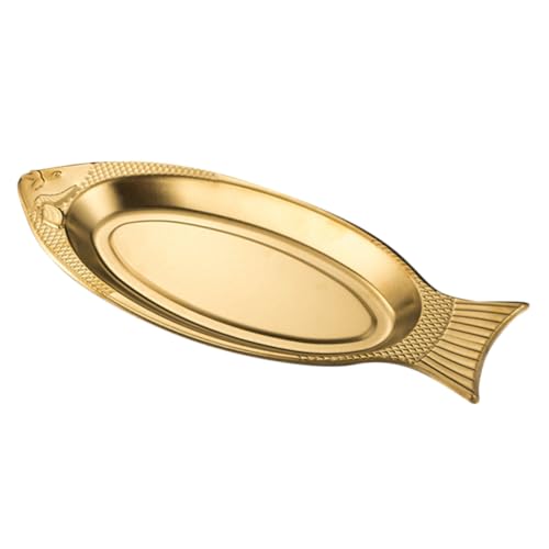 KOCKSHION Edelstahl Fischplatte Fischförmiger Servierteller Für Grillgerichte Und Robuste Und Elegante Servierplatte Für Partys Und Familienfeiern von KOCKSHION