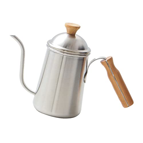 KOCKSHION Schwanenhalskessel mit Holzgriff Rostfreier Wasserkocher für Outdoor Camping Heißes Wasser und Kaffee Naturfarben Temperaturbeständig Korrosionsresistent Komfortable Handhabung von KOCKSHION