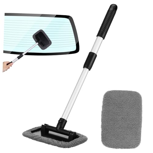 KOCKSHION Teleskop Auto Fensterreiniger mit Aluminiumgriff Reinigungsbürste für Windschutzscheibe und Glasflächen Vielseitig Einsetzbar Waschbare Mikrofaserpolster Komfortabler Griff von KOCKSHION