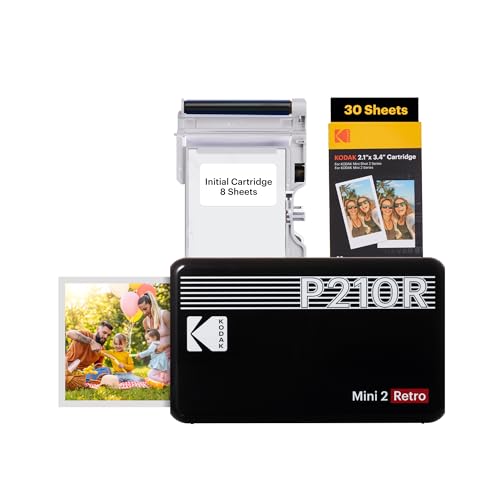KODAK Mini 2 Retro Mobiler Fotodrucker für Smartphone, Mini Drucker mit Bluetooth, 54×86mm, 38 Blat Bundle Schwarz von KODAK