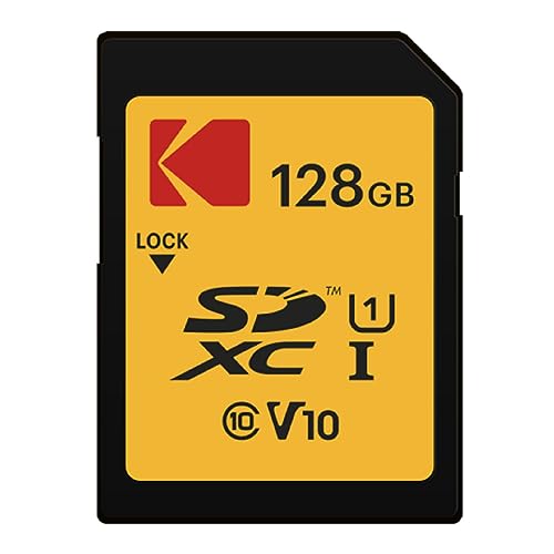 KODAK Premium Speicherkarte 128 GB, 85 MB Lesegeschwindigkeit, 25 MB Schreibgeschwindigkeit für Full-HD-Video und hochauflösende Bilder, kompatibel mit SDHC- und SDXC-Standards – EKMSD128GXC10K von KODAK