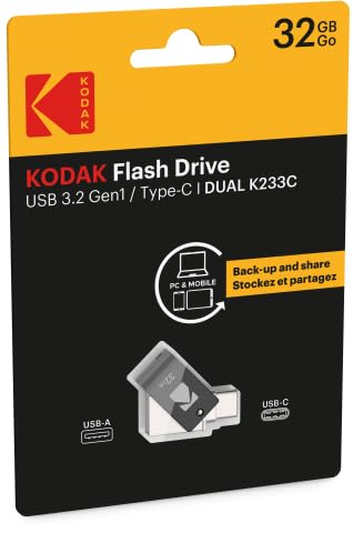 KODAK USB-Stick, 32 GB, K230 Dual Typ-C – USB 3.1, doppelte Anschlüsse Typ A und Typ-C, ultraschnelle Übertragung, kompaktes und langlebiges Design – Schwarz KODAK USB-Stick, 32 GB, K230 Dual Typ-C – USB 3.1, doppelte Anschlüsse Typ A und Typ-C, ultraschnelle Übertragung, kompaktes und langlebiges Design – Schwarz von KODAK