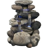 Köhko Springbrunnen Kieselstein Gartenbrunnen in Naturstein-Optik mit 4X LED Beleuchtung von KÖHKO