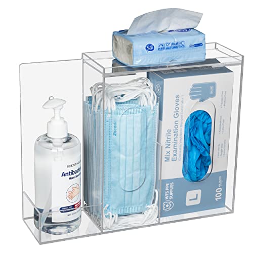 KOEMEHR Wandhalterung und Aufbewahrungsbox für Masken, Handschuhe und Hygienebedarf - 3 Fächer Transparent von KOEMEHR