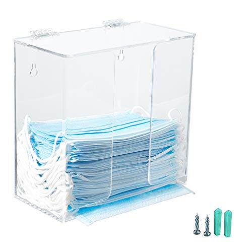 KOEMEHR Maskenspender Box mit Deckel Acryl Wandhalterung Aufbewahrungsbox für Masken, Handschuhe, Servietten, Haarnetz, transparent von KOEMEHR
