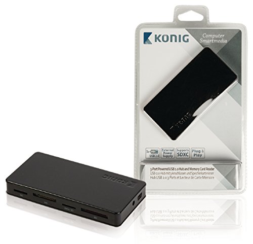 König CSU2CHC200BL USB 2.0 Hub mit 3 Anschluss und Speicherkartenleser von KÖNIG