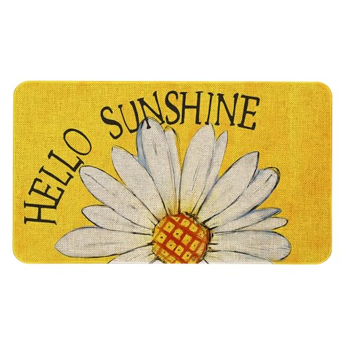 KOETAR Fußmatte für Frühling und Sommer, Gänseblümchen, 76,2 x 43,2 cm, Hello Sunshine Gelb, Willkommens-Fußmatte, für Innen- und Außenbereich, Eingang, Bodenteppich, rutschfest, von KOETAR