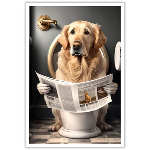 KOEUIRW Lustige Golden Retriever Badezimmer-Leinwand-Wandkunst, niedlicher Hund in der Toilette, schwarz-weiß, Tierdrucke, Gemälde, moderne ästhetische Wanddekoration für 40.6x61 cm, ungerahmt KOEUIRW Lustige Golden Retriever Badezimmer-Leinwand-Wandkunst, niedlicher Hund in der Toilette, schwarz-weiß, Tierdrucke, Gemälde, moderne ästhetische Wanddekoration für 40.6x61 cm, ungerahmt von KOEUIRW