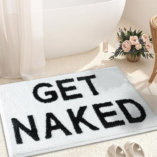 KOEXM Get Naked Badematte, niedlicher Badezimmerteppich, rutschfeste Mikrofaser, lustige Badezimmer-Dekoration, maschinenwaschbar, weiße Badematte für Badewanne und Dusche, 40,6 x 61 cm von KOEXM